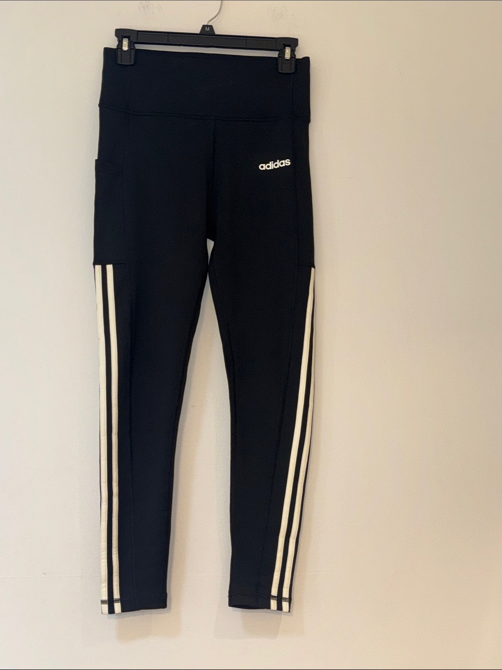 Adidas Black Leggings with White Side Stripes and Pocket